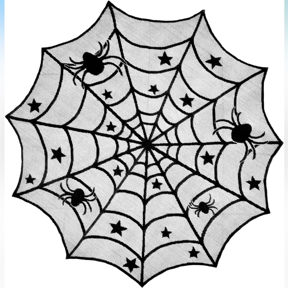 Black Lace Spider Web Table Topper – 40” Round | Gothic Halloween Decor